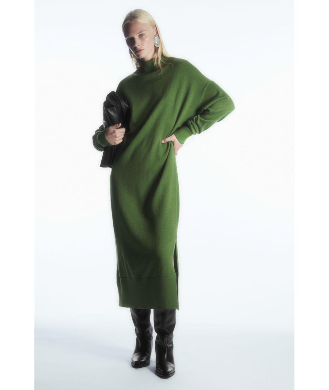 COS Зеленые шерстяное повседневное платье, фото 4