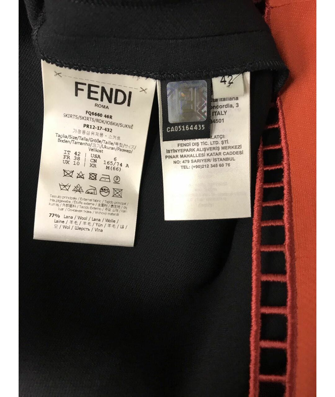 FENDI Черная вискозная юбка миди, фото 6