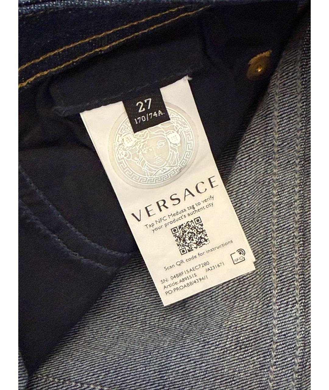 VERSACE Темно-синие хлопковые прямые джинсы, фото 4