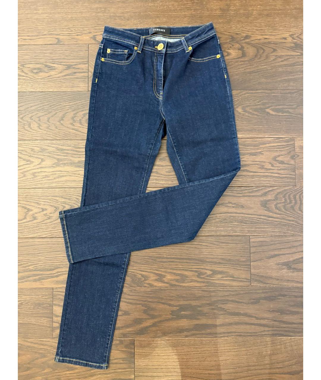 VERSACE Темно-синие хлопковые прямые джинсы, фото 6