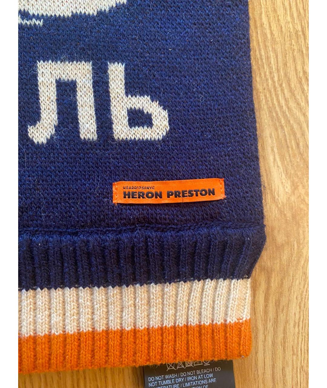 HERON PRESTON Темно-синий шерстяной шарф, фото 4