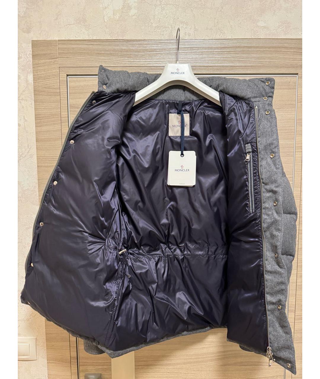 MONCLER Серый шерстяной пуховик, фото 3