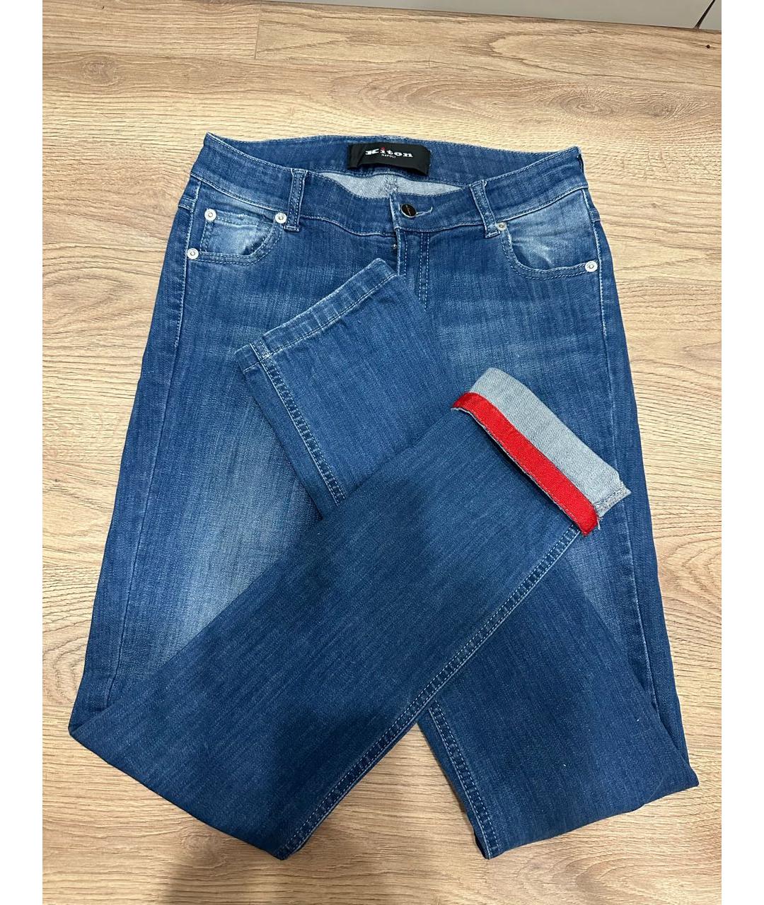 KITON Синие хлопковые прямые джинсы, фото 3