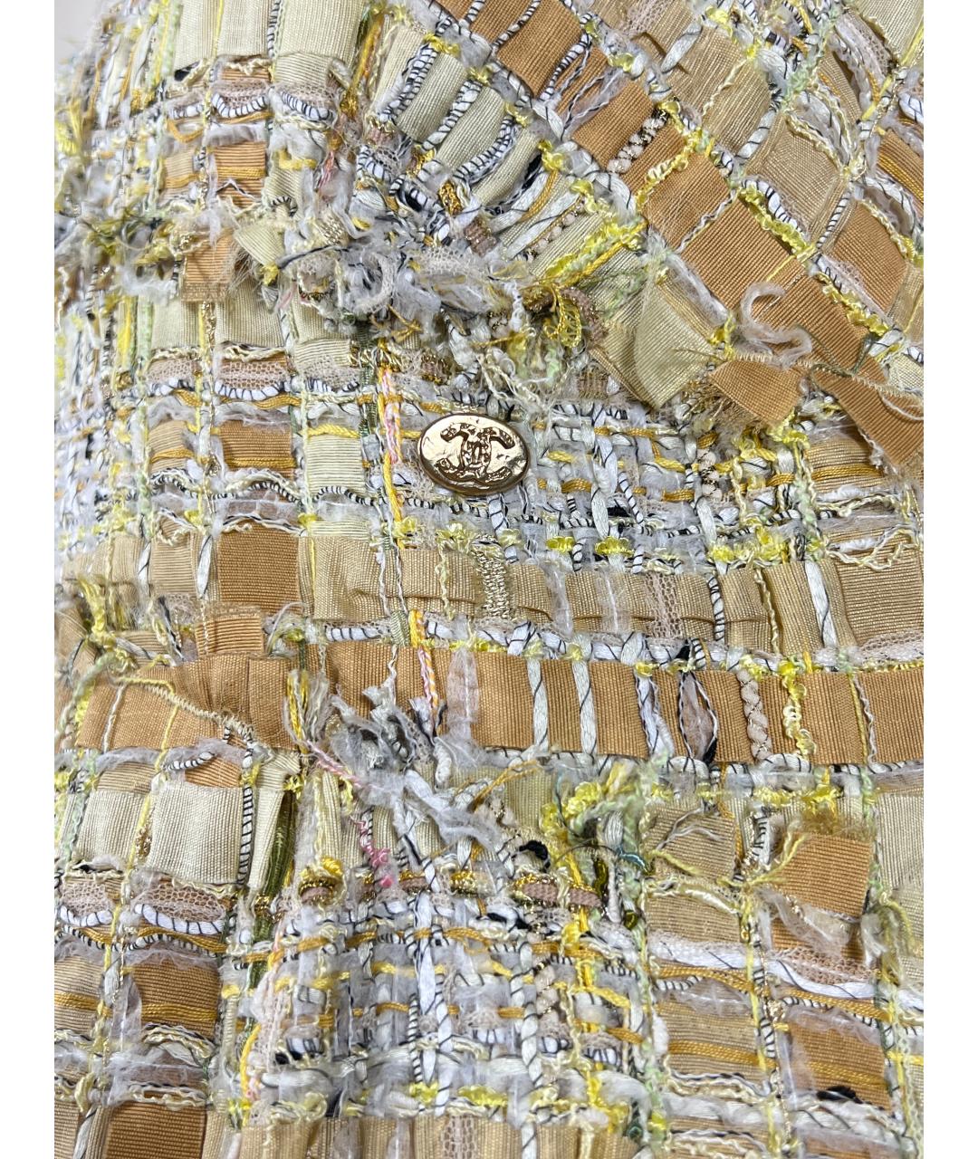 CHANEL PRE-OWNED Бежевое твидовое коктейльное платье, фото 3
