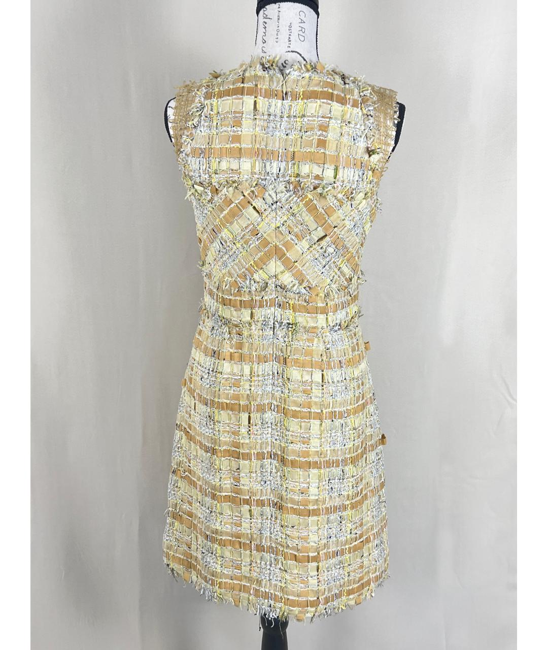 CHANEL PRE-OWNED Бежевое твидовое коктейльное платье, фото 8
