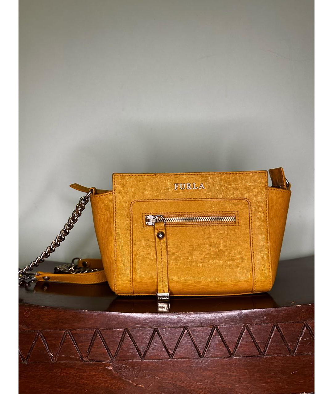 FURLA Желтая сумка через плечо из искусственной кожи, фото 6
