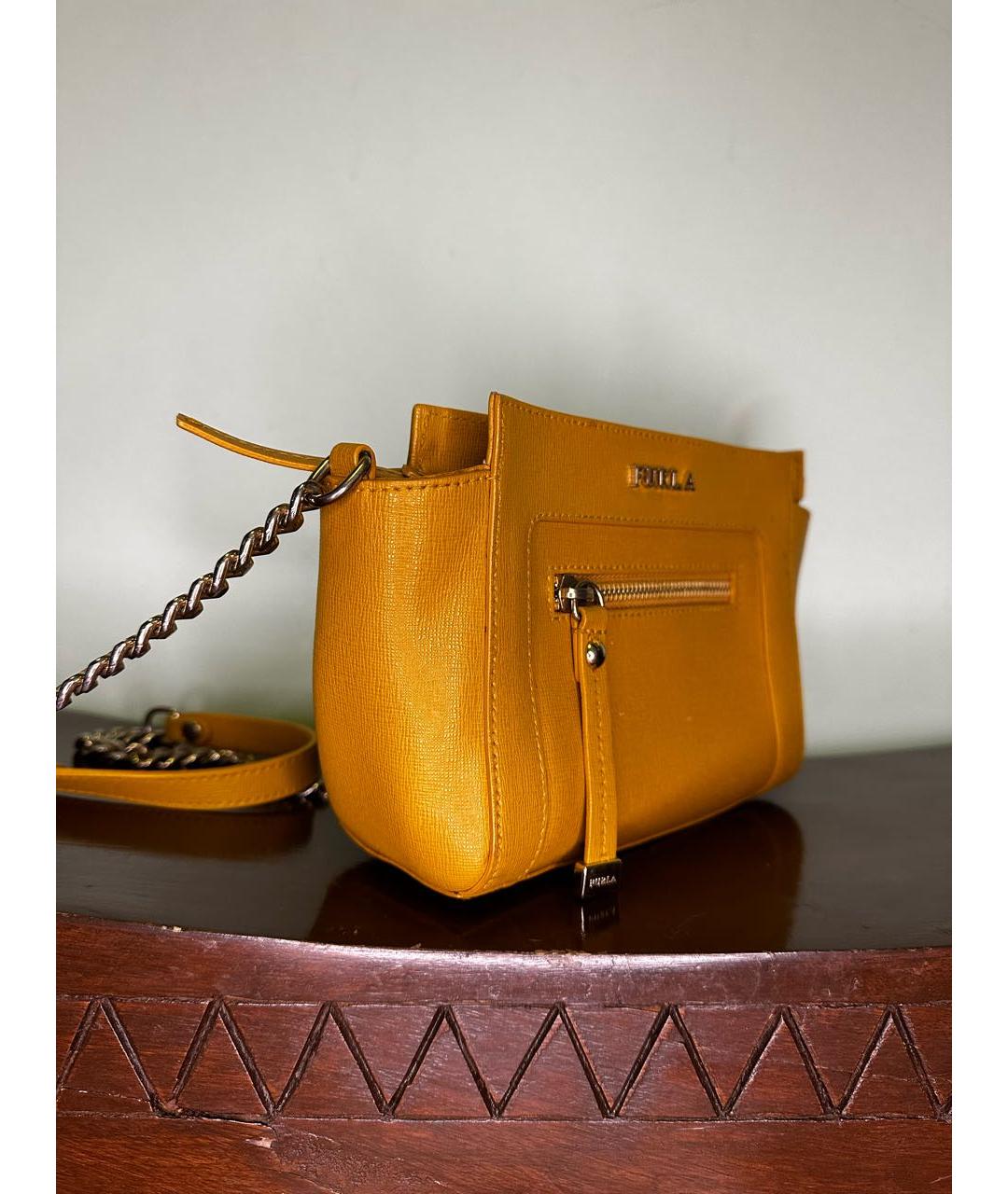 FURLA Желтая сумка через плечо из искусственной кожи, фото 2