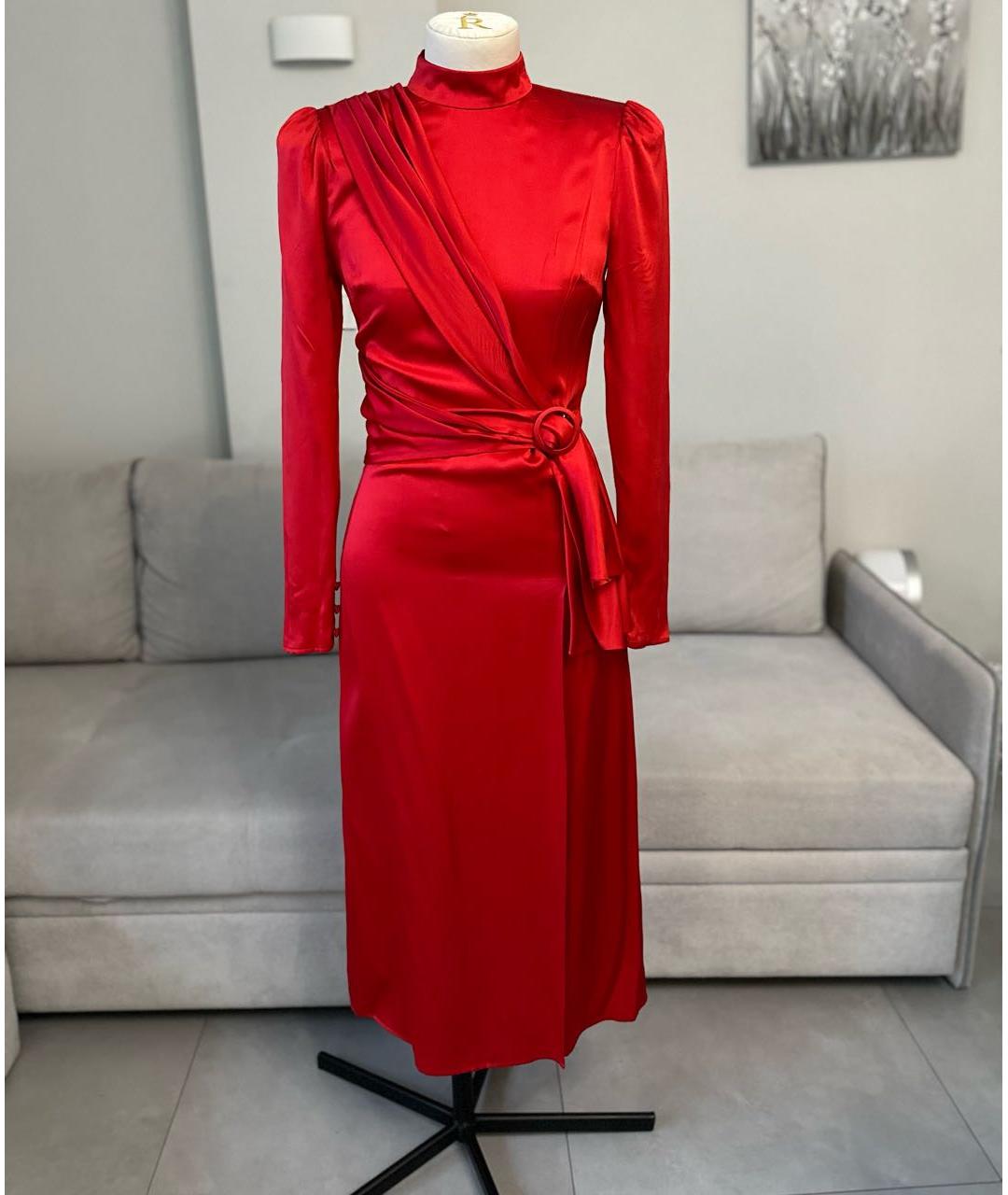 ALESSANDRA RICH Красное шелковое коктейльное платье, фото 8