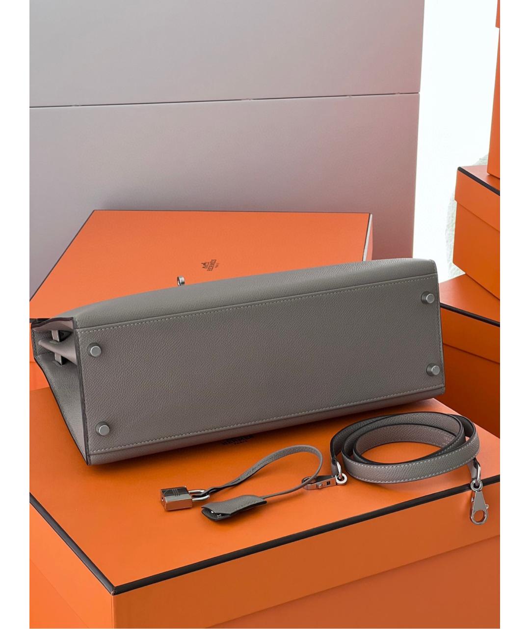 HERMES Серая кожаная сумка с короткими ручками, фото 3