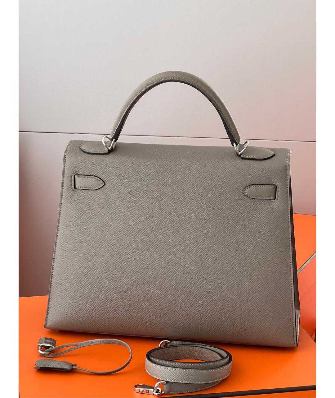HERMES Серая кожаная сумка с короткими ручками, фото 2