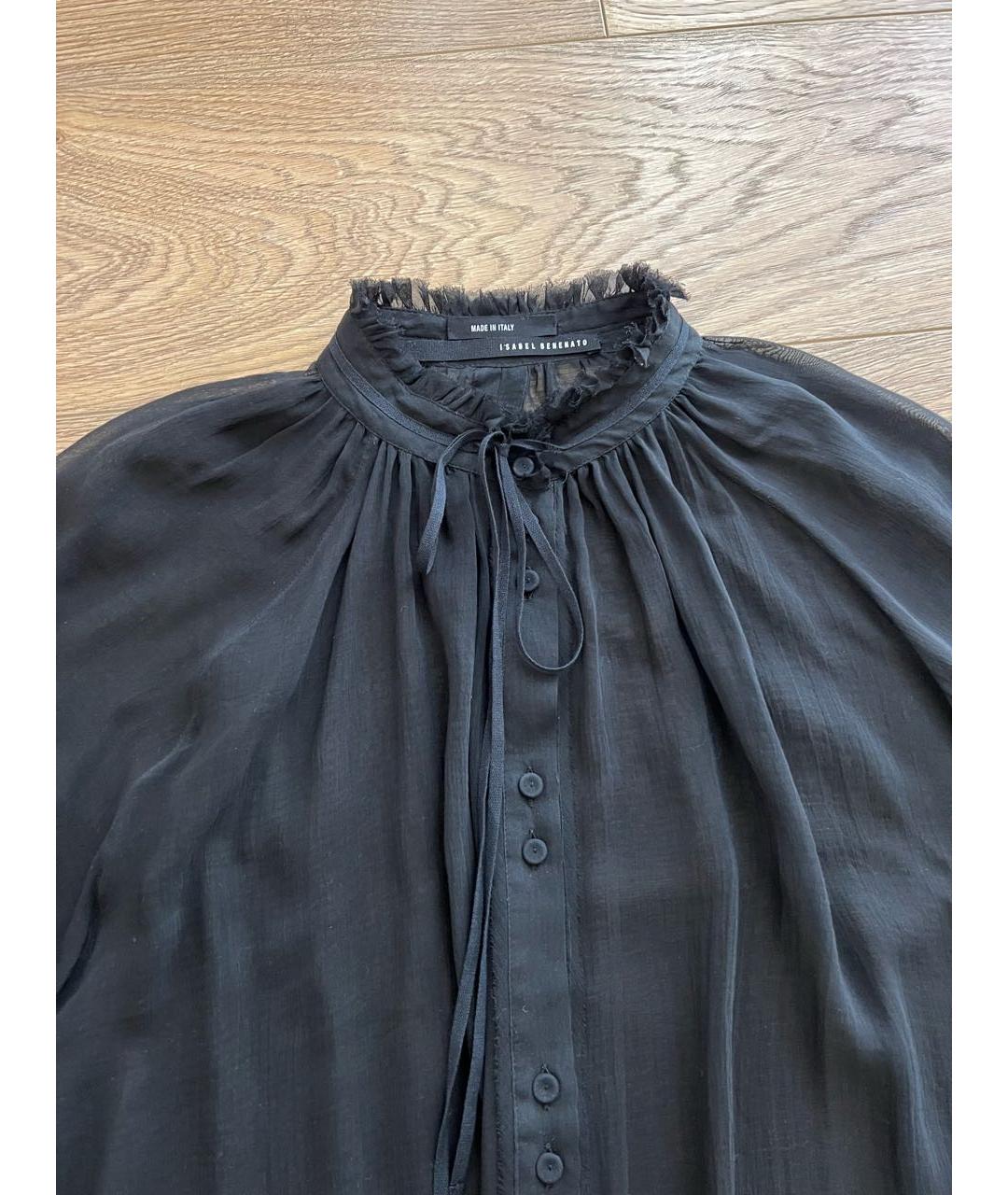 ISABEL BENENATO Черная шелковая блузы, фото 2