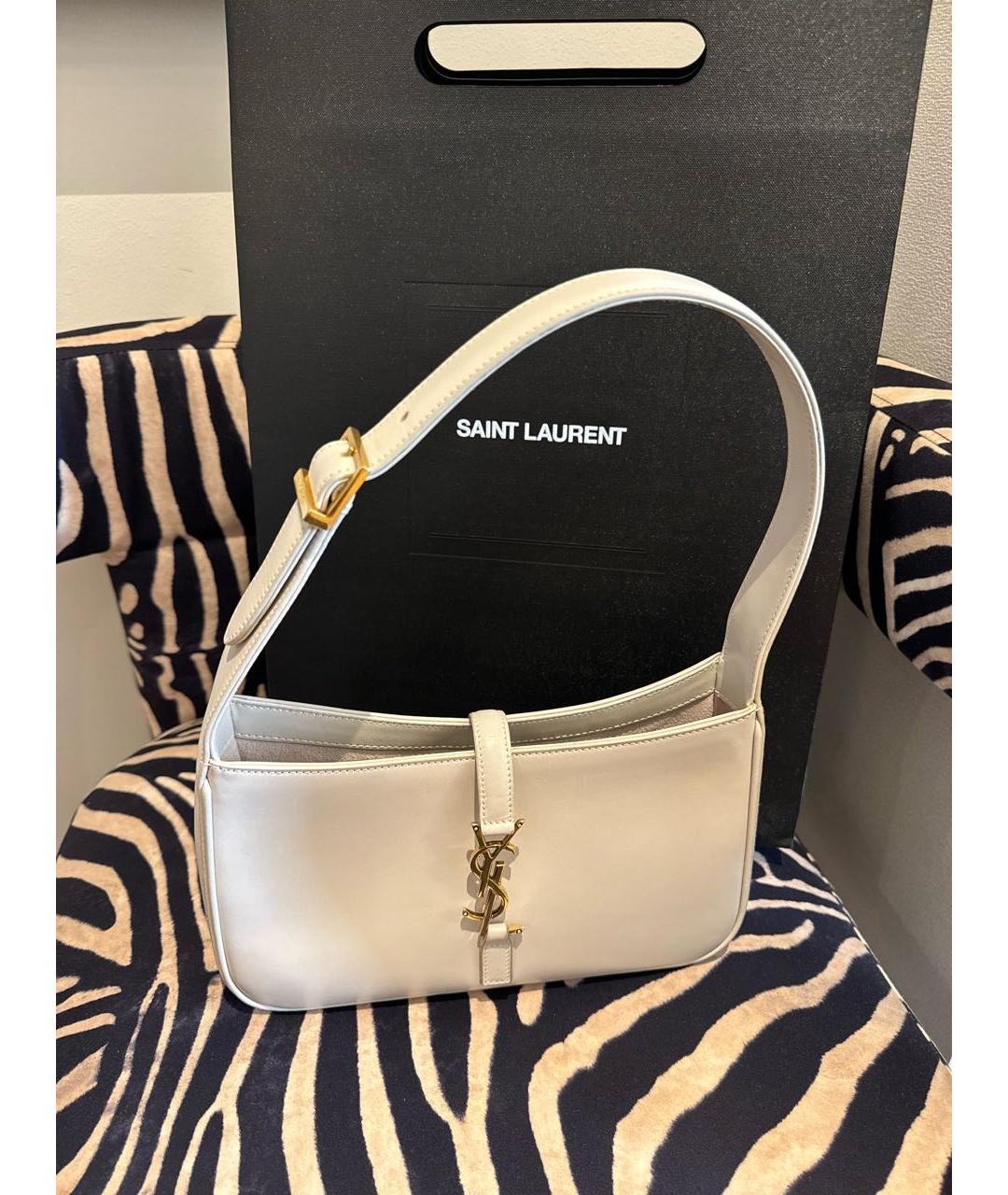 SAINT LAURENT Белая кожаная сумка с короткими ручками, фото 8