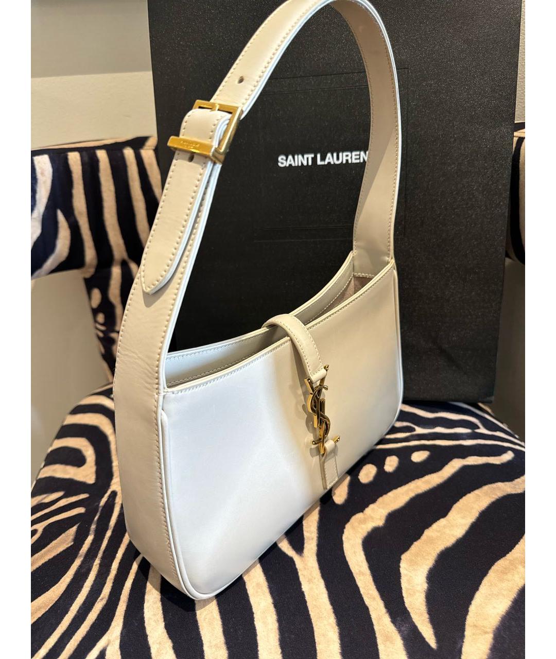 SAINT LAURENT Белая кожаная сумка с короткими ручками, фото 6