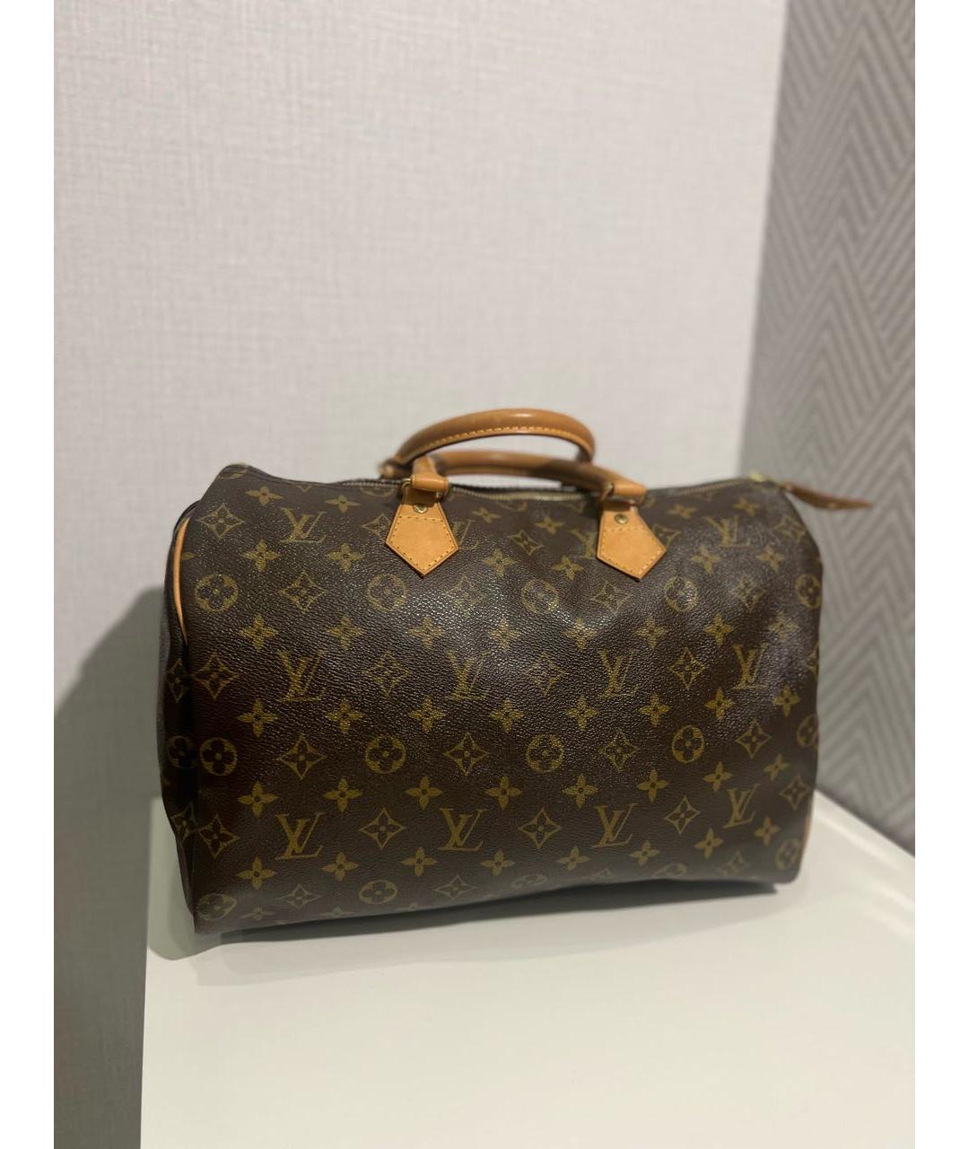LOUIS VUITTON Коричневая кожаная сумка с короткими ручками, фото 3