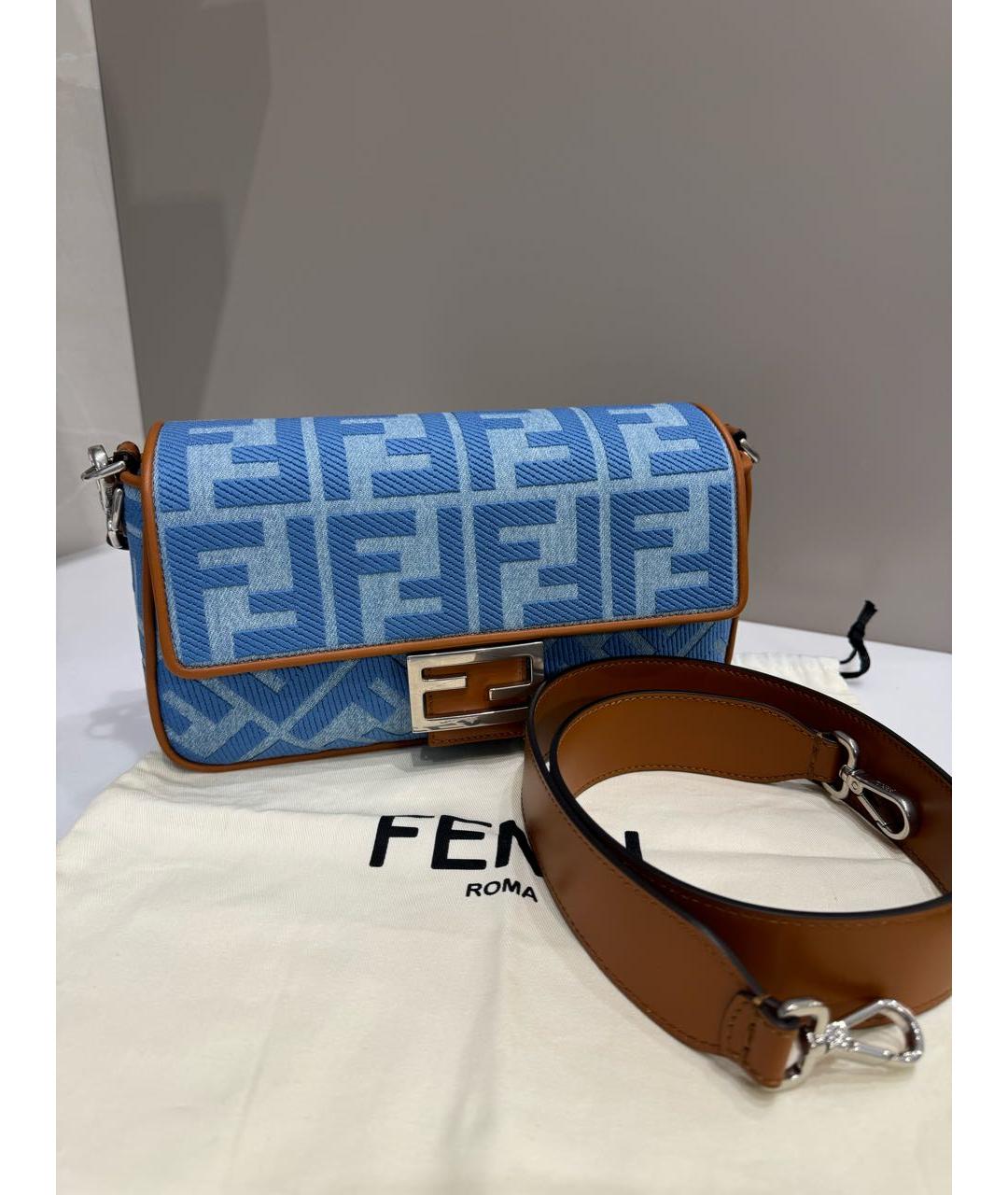 FENDI Голубая тканевая сумка с короткими ручками, фото 2
