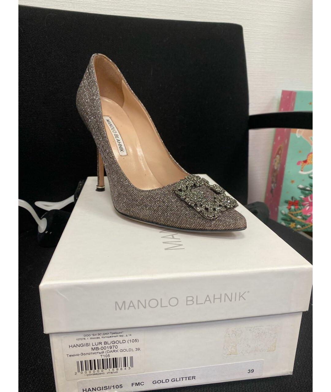 MANOLO BLAHNIK Серебряные текстильные туфли, фото 4