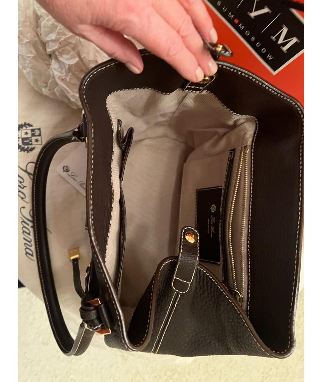 LORO PIANA Коричневая кожаная сумка с короткими ручками, фото 4