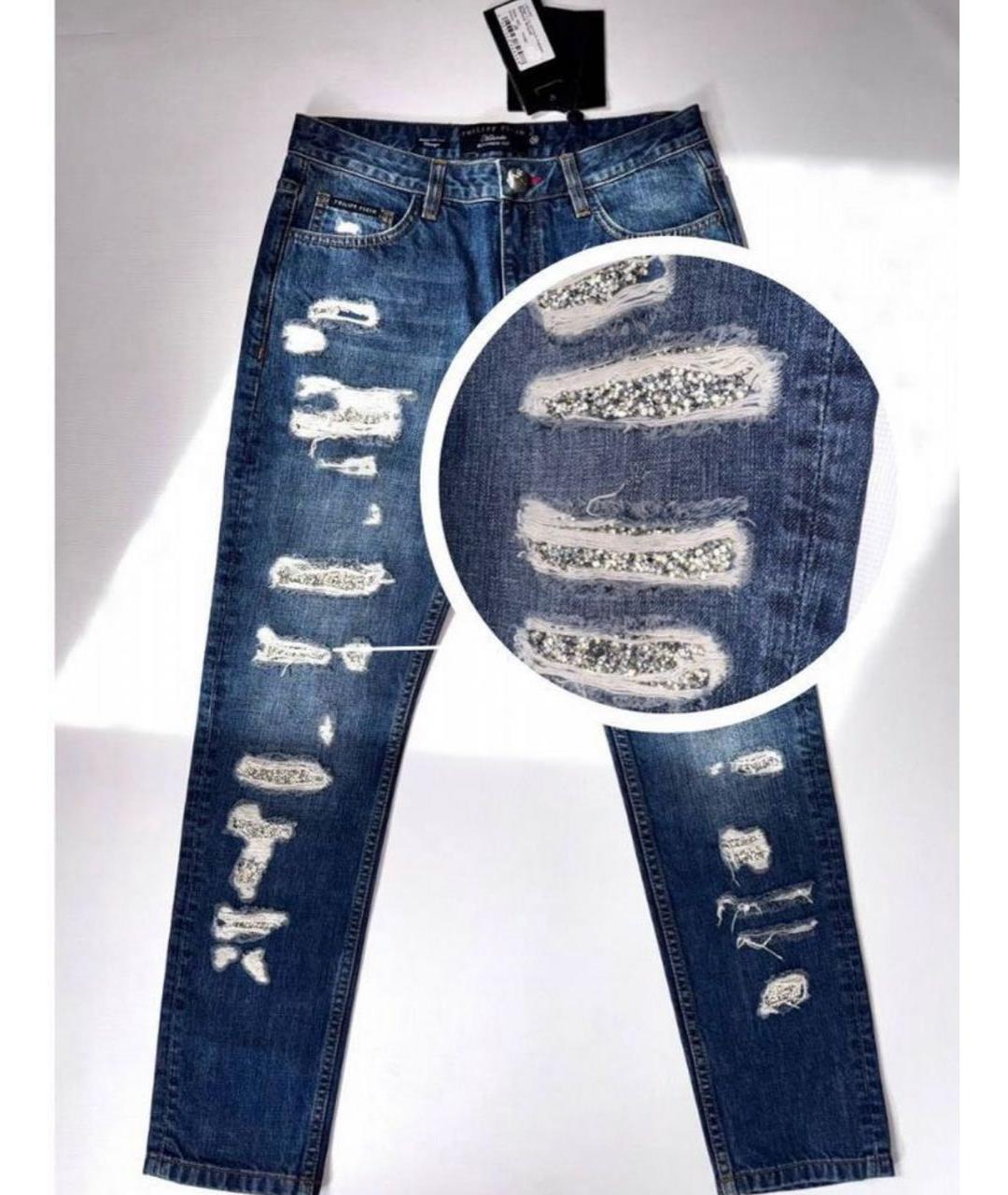 PHILIPP PLEIN Синие хлопковые прямые джинсы, фото 8