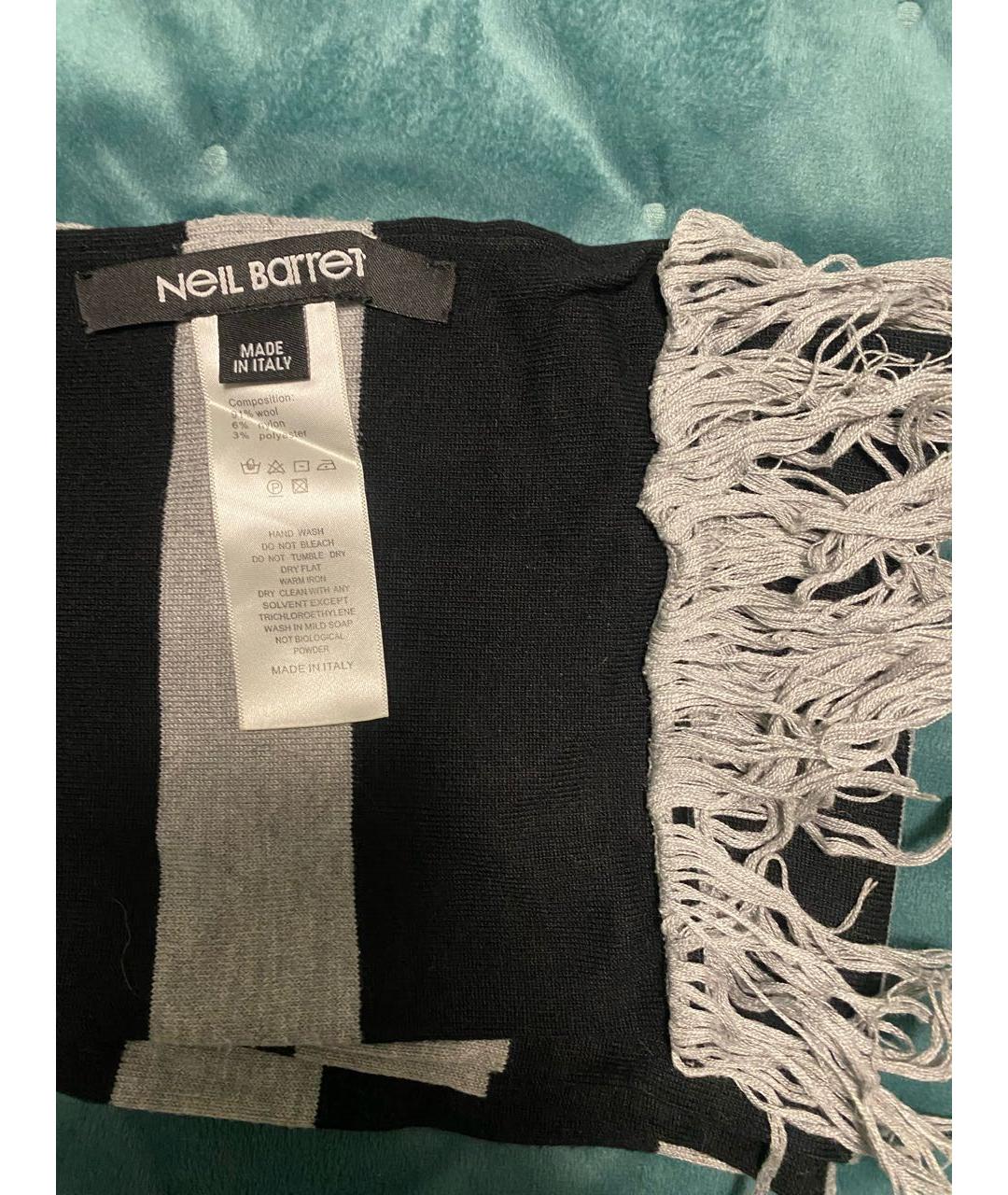 NEIL BARRETT Черный шерстяной шарф, фото 2