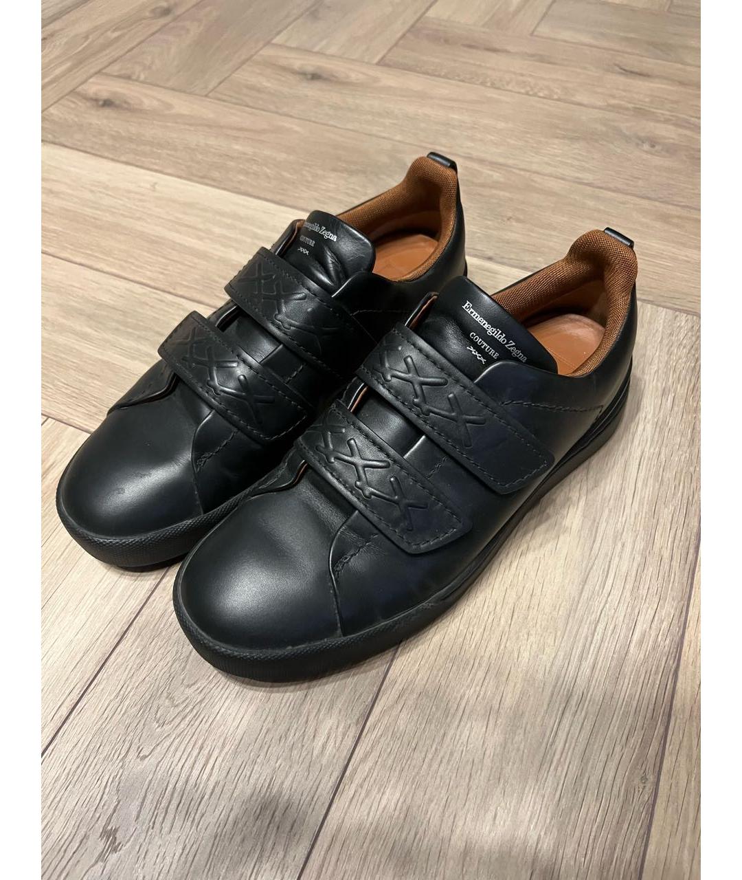 ERMENEGILDO ZEGNA Черные низкие кроссовки / кеды из экзотической кожи, фото 5