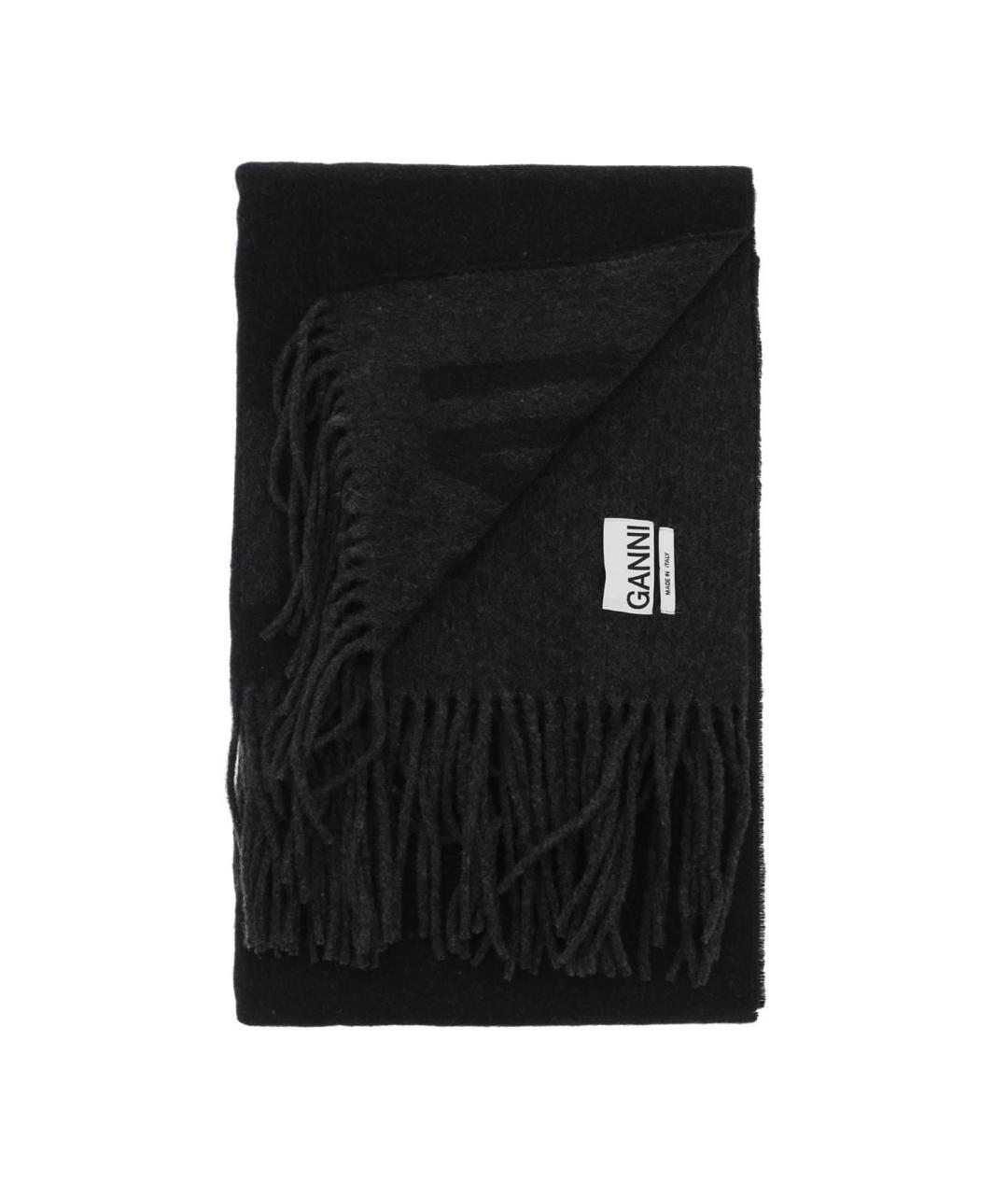 GANNI Черный шерстяной шарф, фото 3