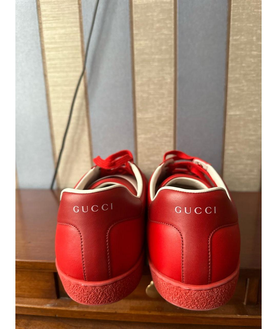 GUCCI Бордовые кожаные низкие кроссовки / кеды, фото 4