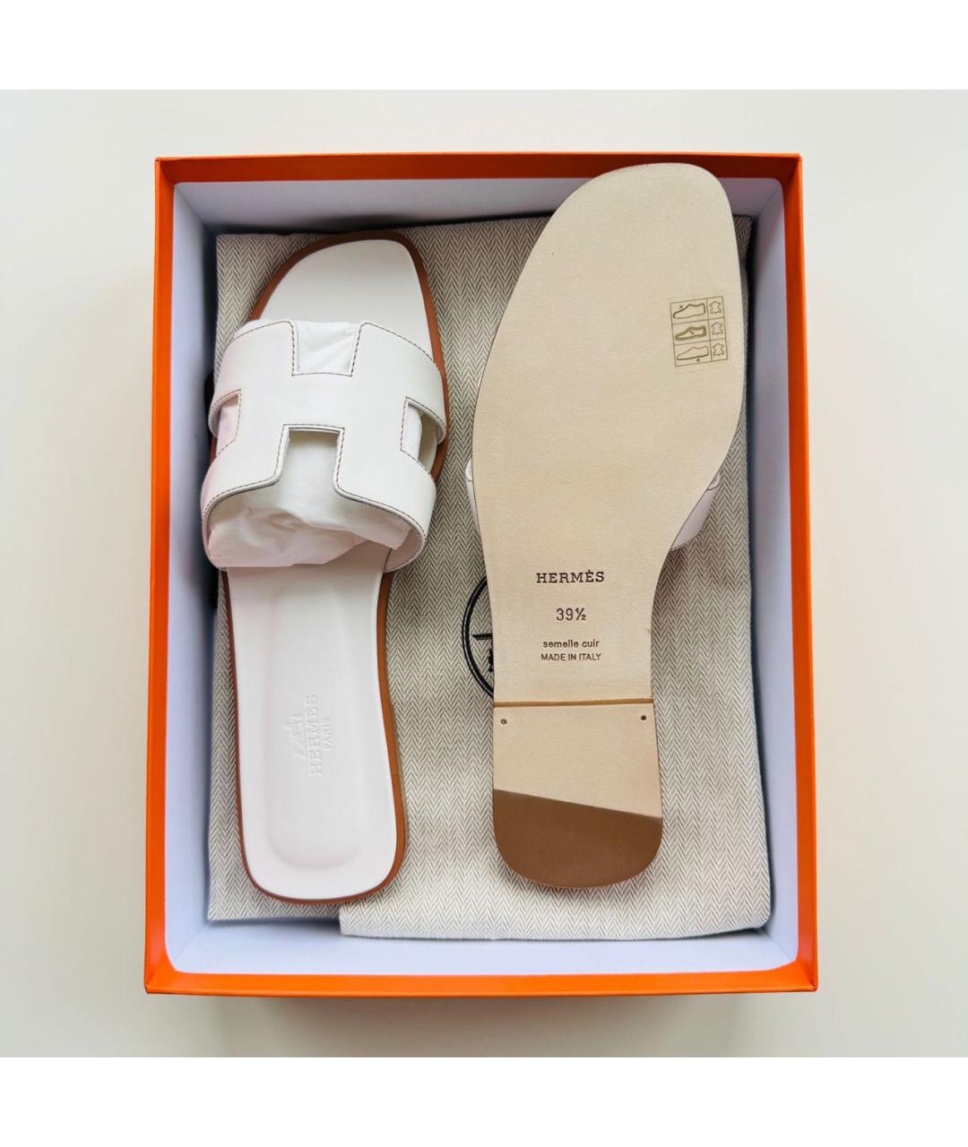 HERMES Белые кожаные шлепанцы, фото 4