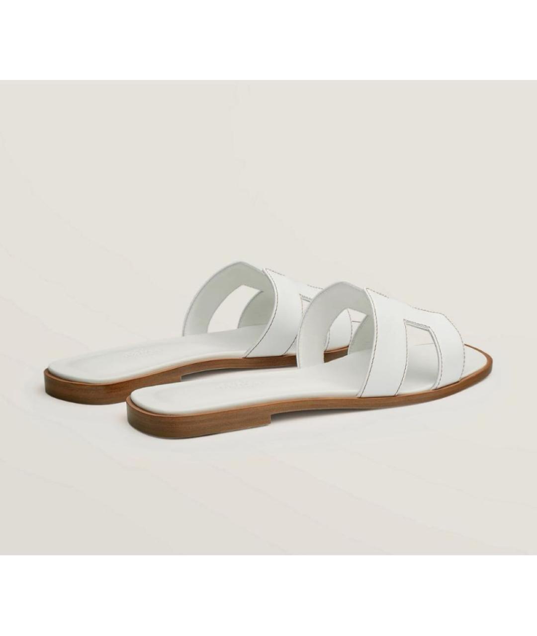 HERMES Белые кожаные шлепанцы, фото 3