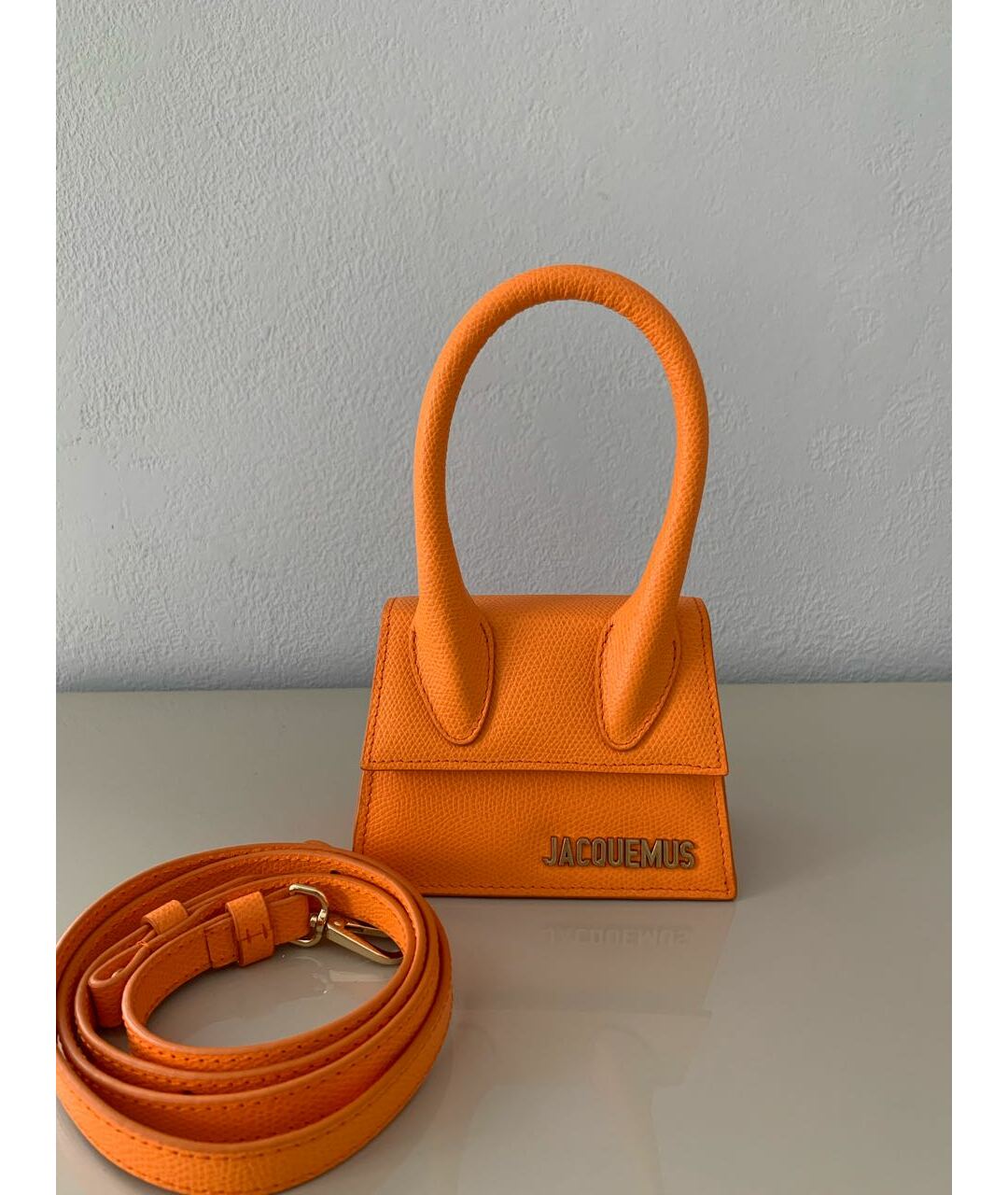 JACQUEMUS Оранжевая кожаная сумка тоут, фото 5