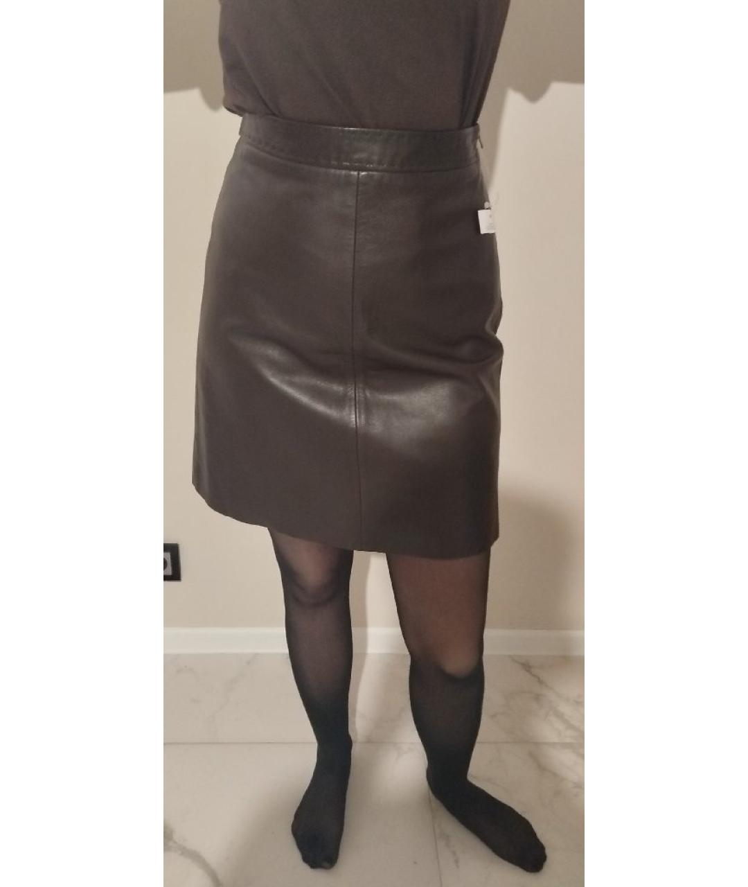 WEEKEND MAX MARA Коричневая кожаная юбка мини, фото 6