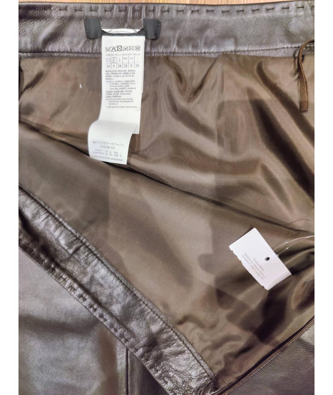 WEEKEND MAX MARA Коричневая кожаная юбка мини, фото 6