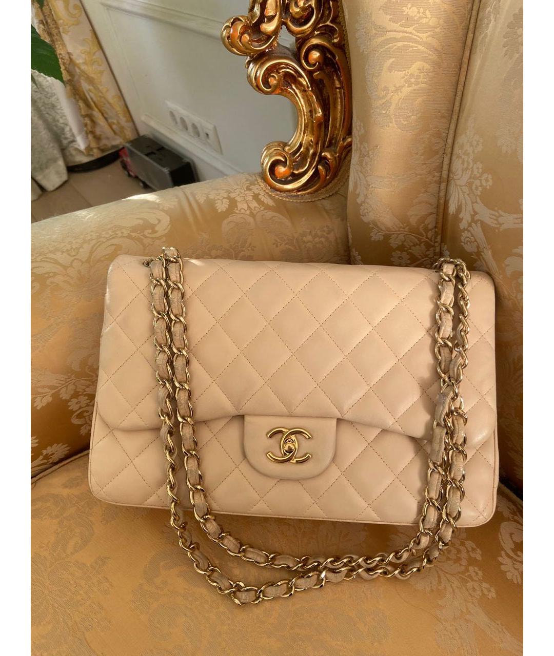 CHANEL PRE-OWNED Бежевая кожаная сумка через плечо, фото 2