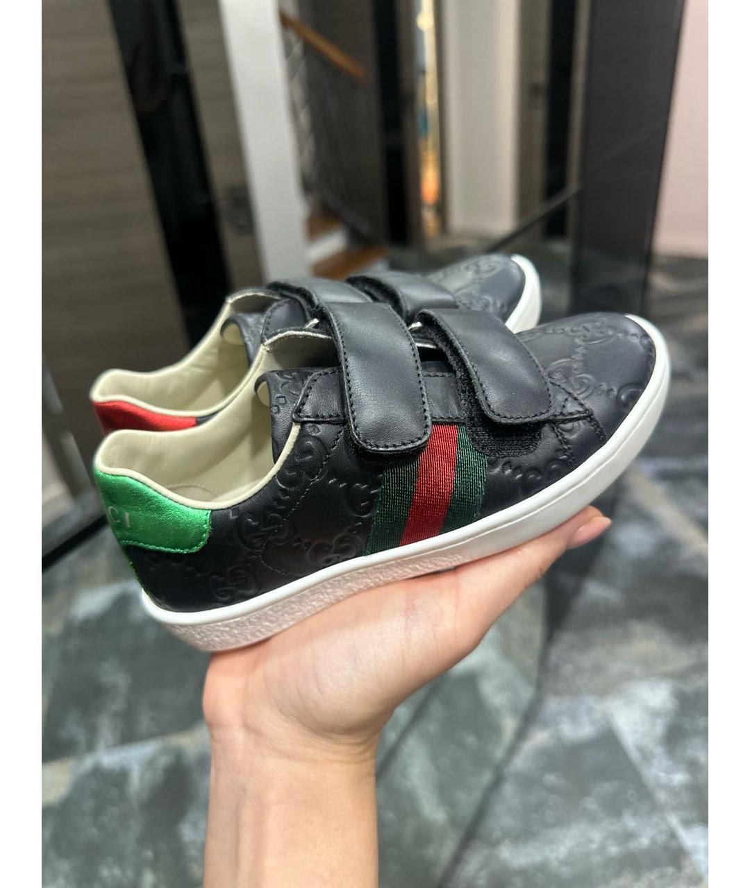 GUCCI KIDS Черные кожаные кеды, фото 4