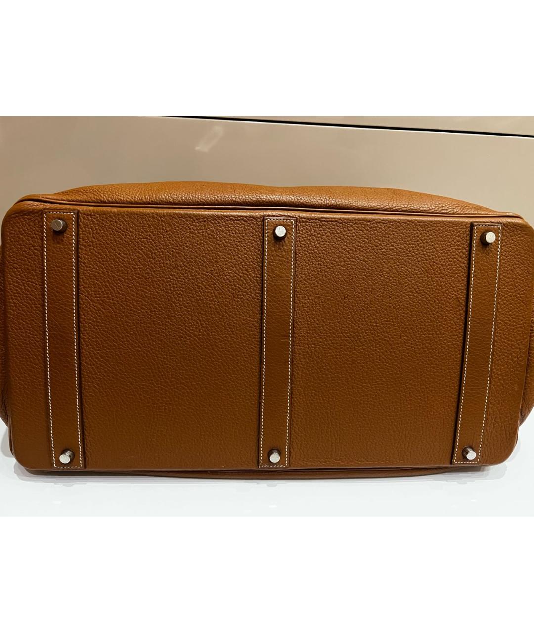HERMES Оранжевая кожаная дорожная/спортивная сумка, фото 3