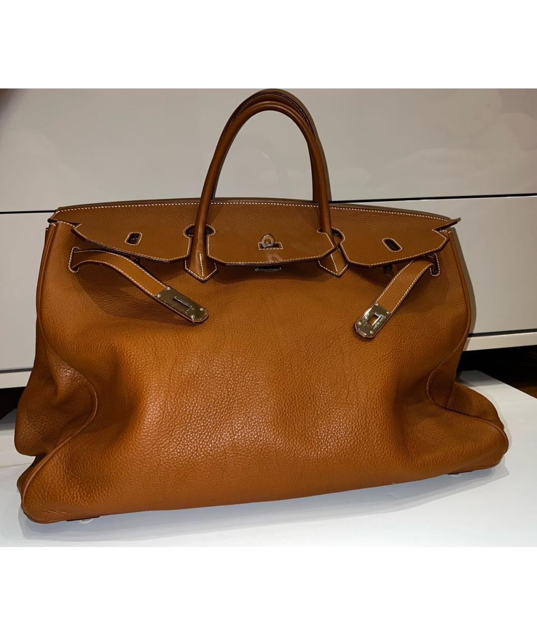 HERMES Оранжевая кожаная дорожная/спортивная сумка, фото 9