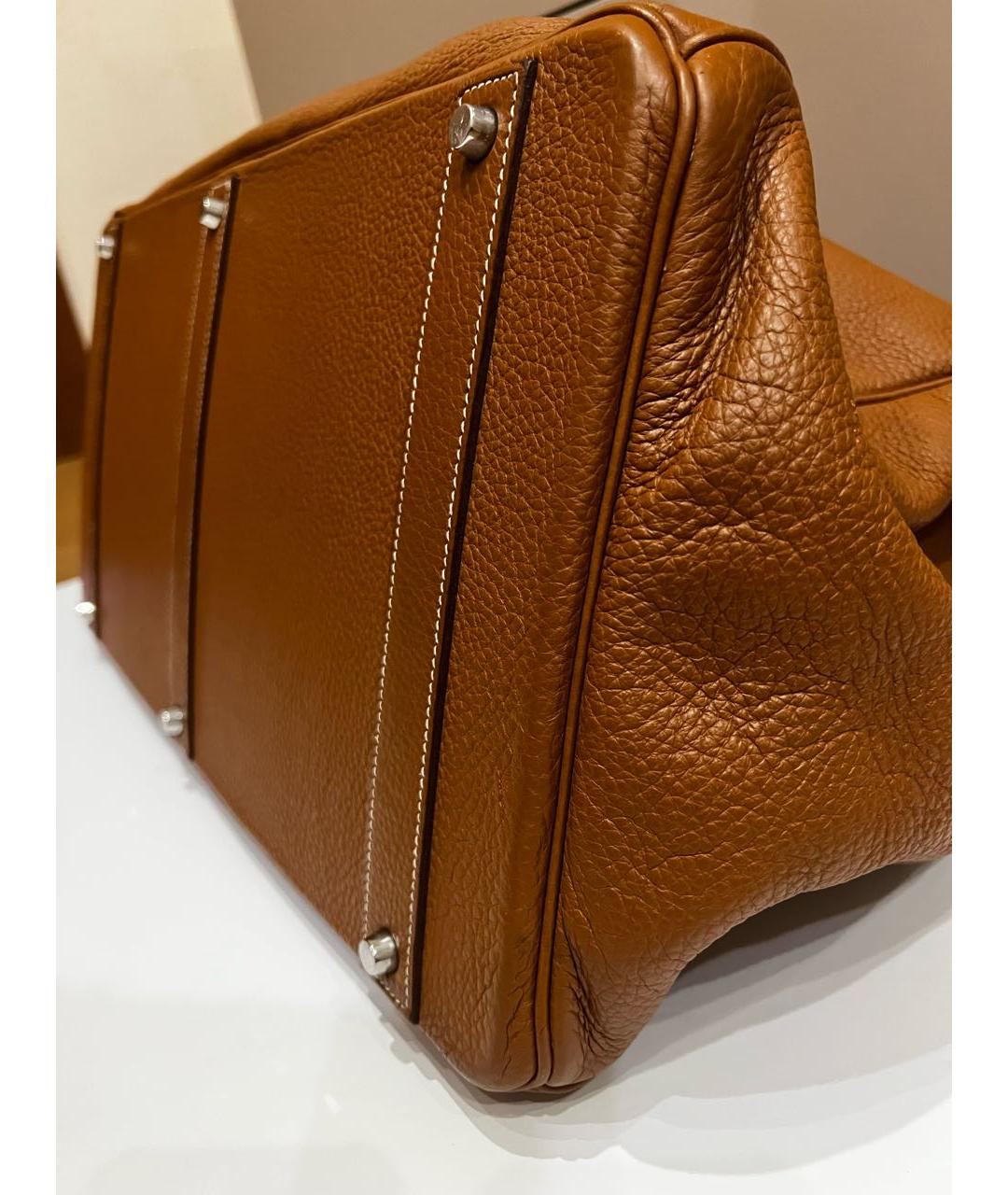 HERMES Оранжевая кожаная дорожная/спортивная сумка, фото 6