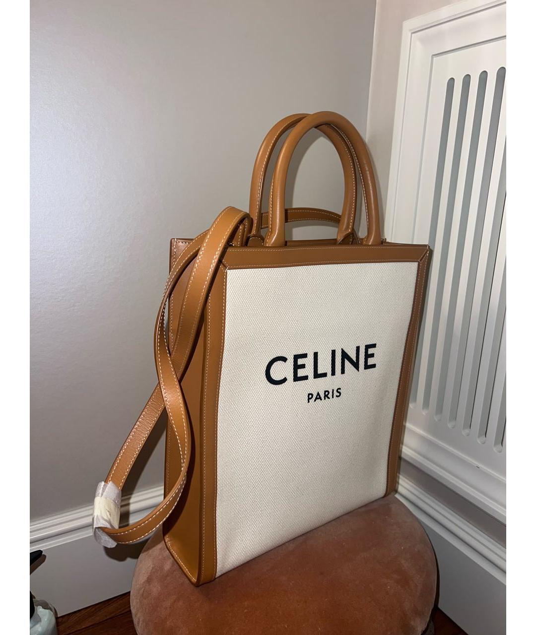CELINE Бежевая кожаная сумка тоут, фото 2