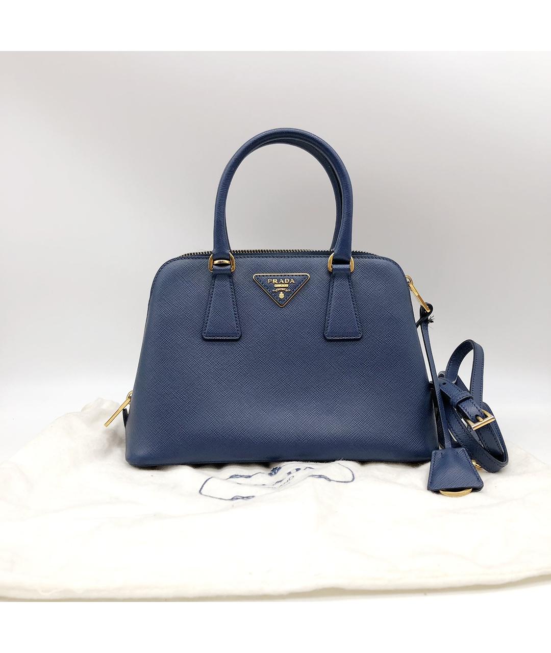 PRADA Темно-синяя кожаная сумка с короткими ручками, фото 9