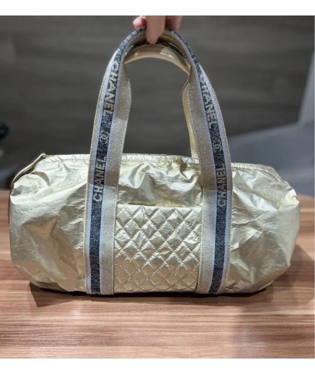 CHANEL PRE-OWNED Золотая кожаная сумка с короткими ручками, фото 4