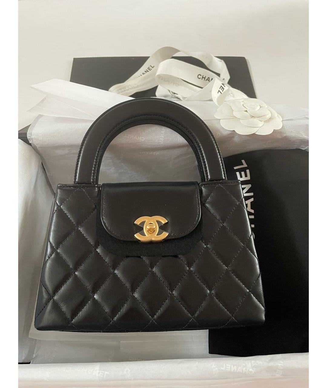 CHANEL Черная кожаная сумка с короткими ручками, фото 3