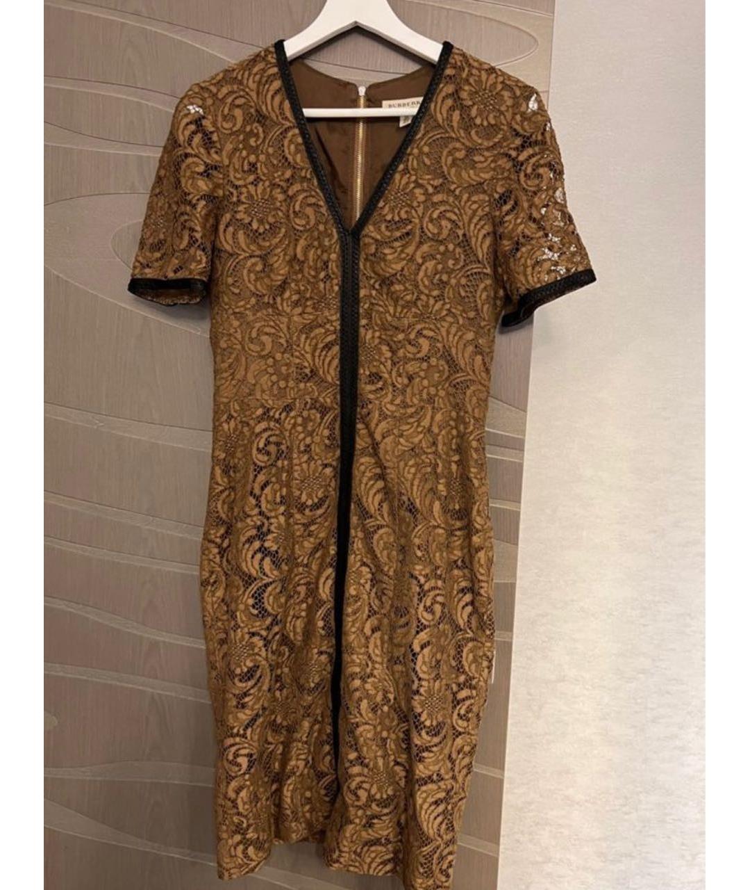 BURBERRY Горчичное хлопко-эластановое повседневное платье, фото 9