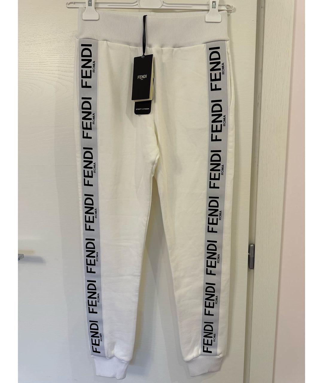 FENDI Белые хлопковые брюки узкие, фото 7