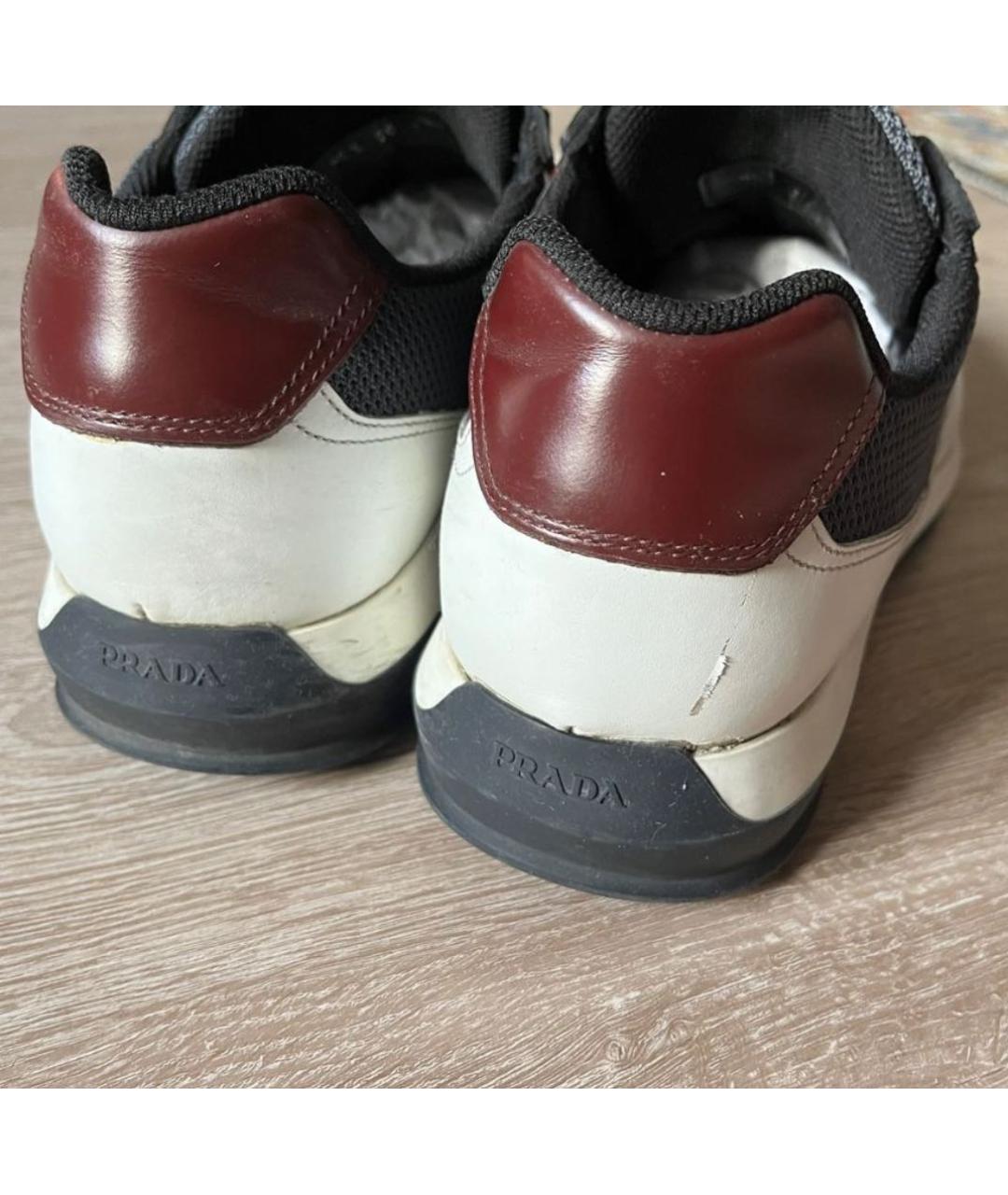PRADA Бордовые кожаные низкие кроссовки / кеды, фото 6