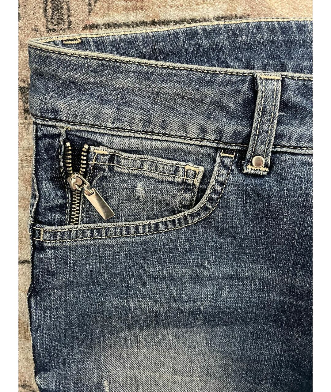 TRUSSARDI JEANS Голубые хлопковые джинсы слим, фото 5