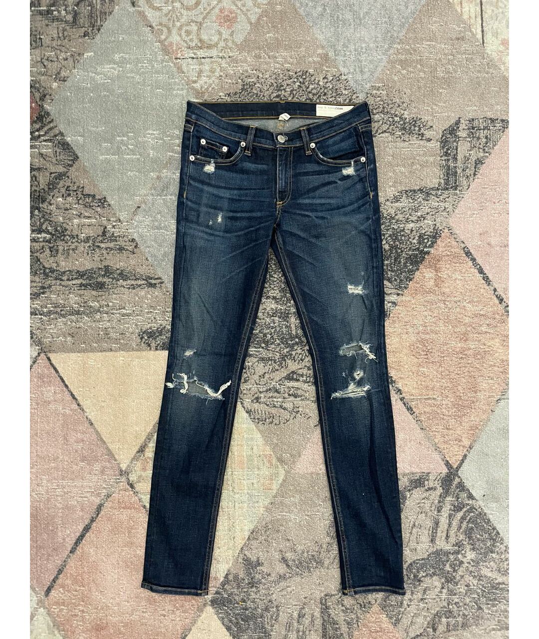 RAG&BONE Синие хлопко-полиэстеровые джинсы слим, фото 8