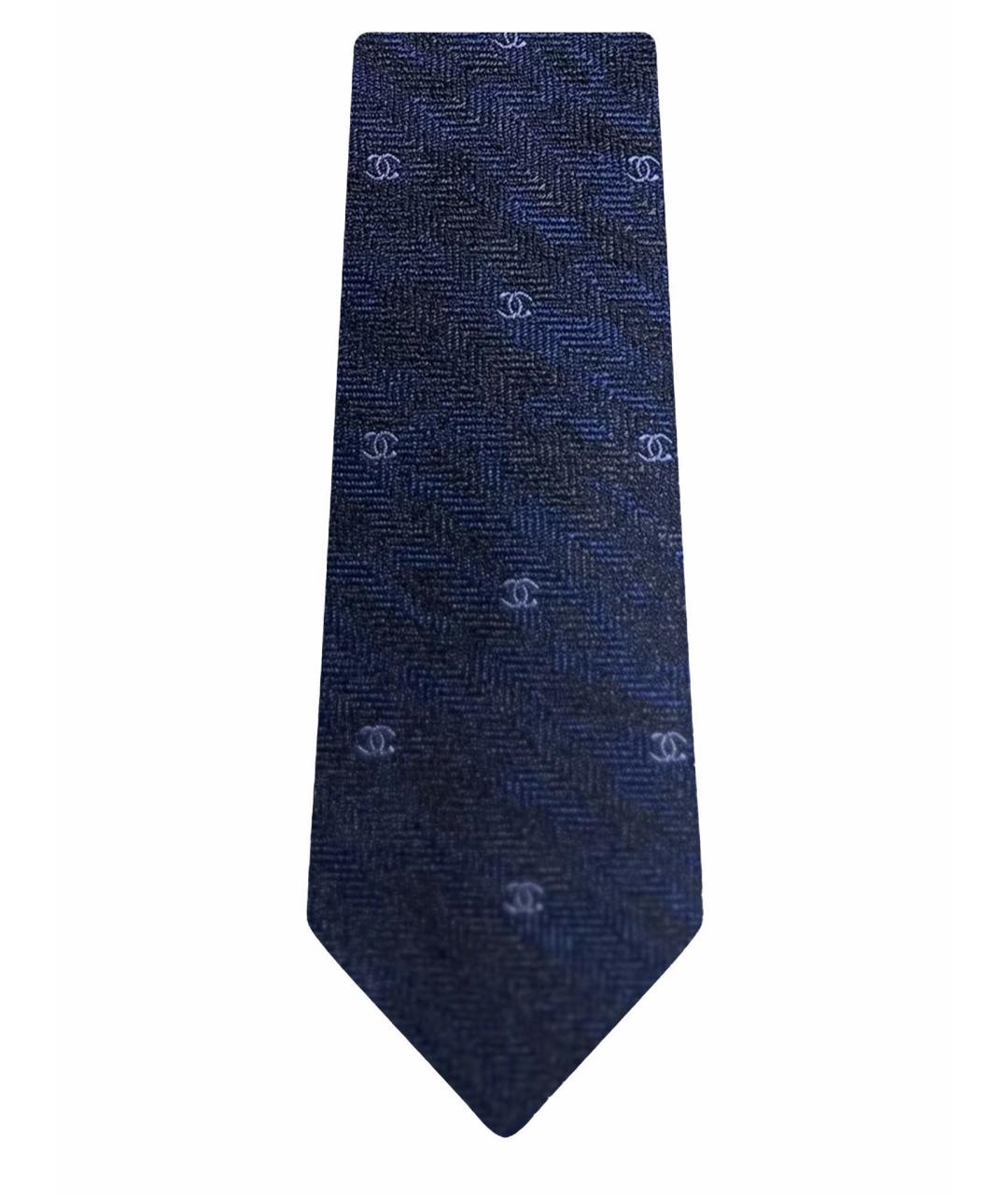 CHANEL Темно-синий шелковый галстук, фото 1