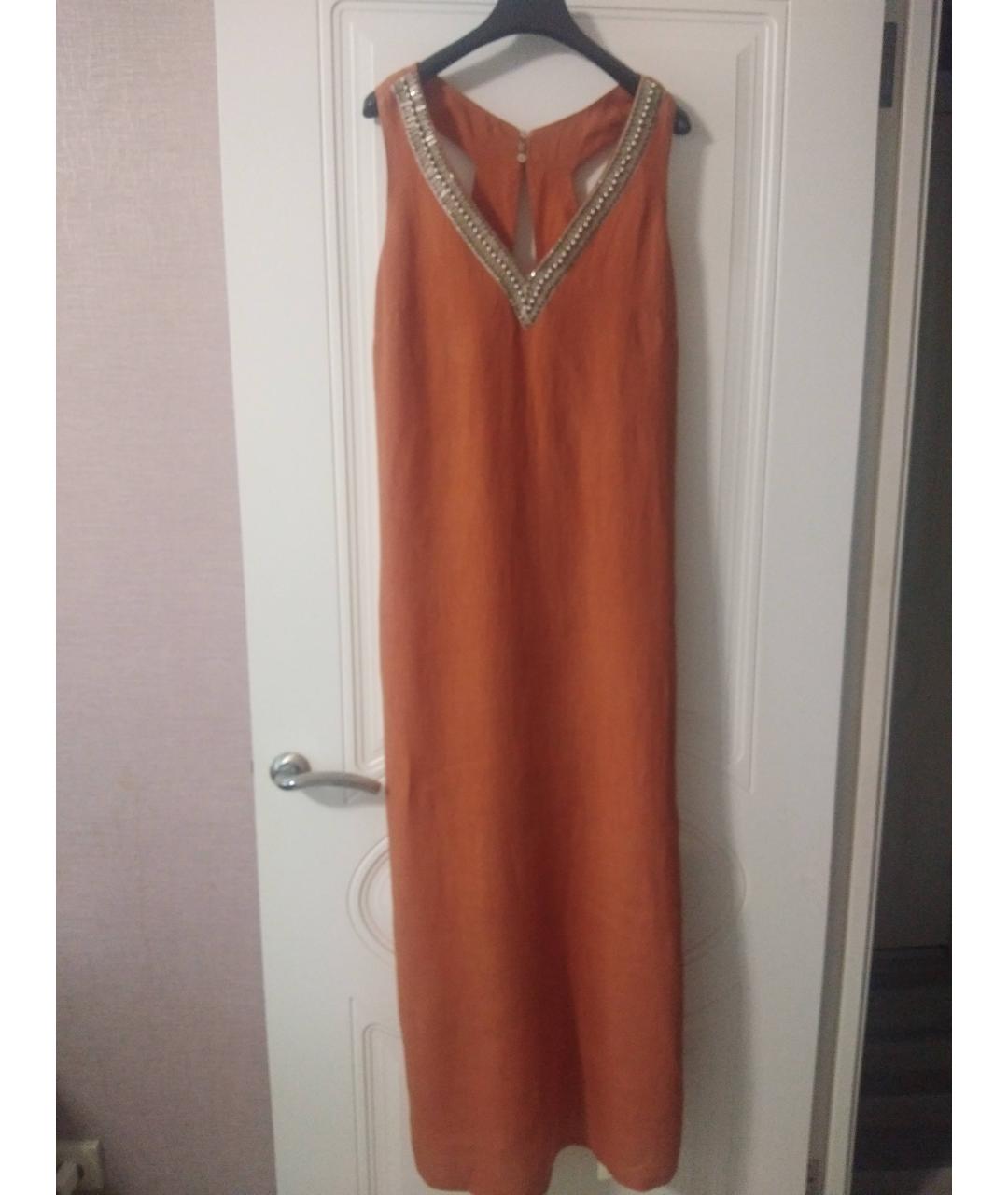120%LINO Оранжевое льняное повседневное платье, фото 6