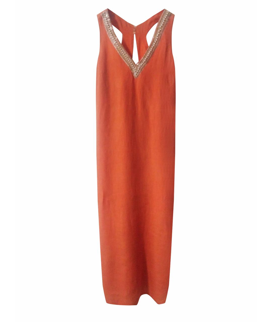 120%LINO Оранжевое льняное повседневное платье, фото 1