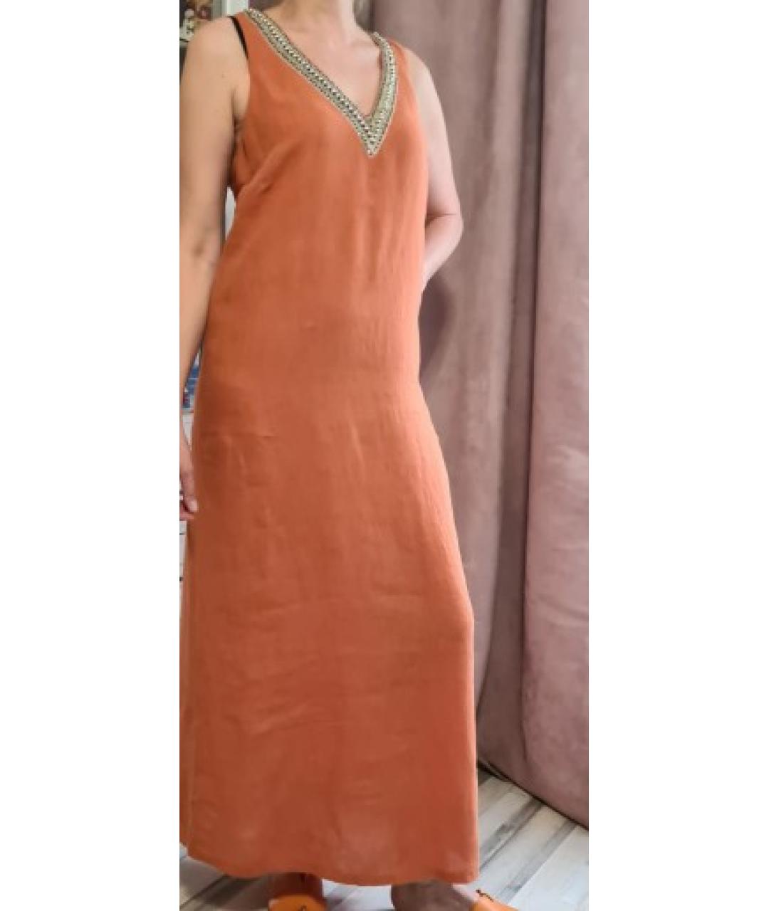 120%LINO Оранжевое льняное повседневное платье, фото 5