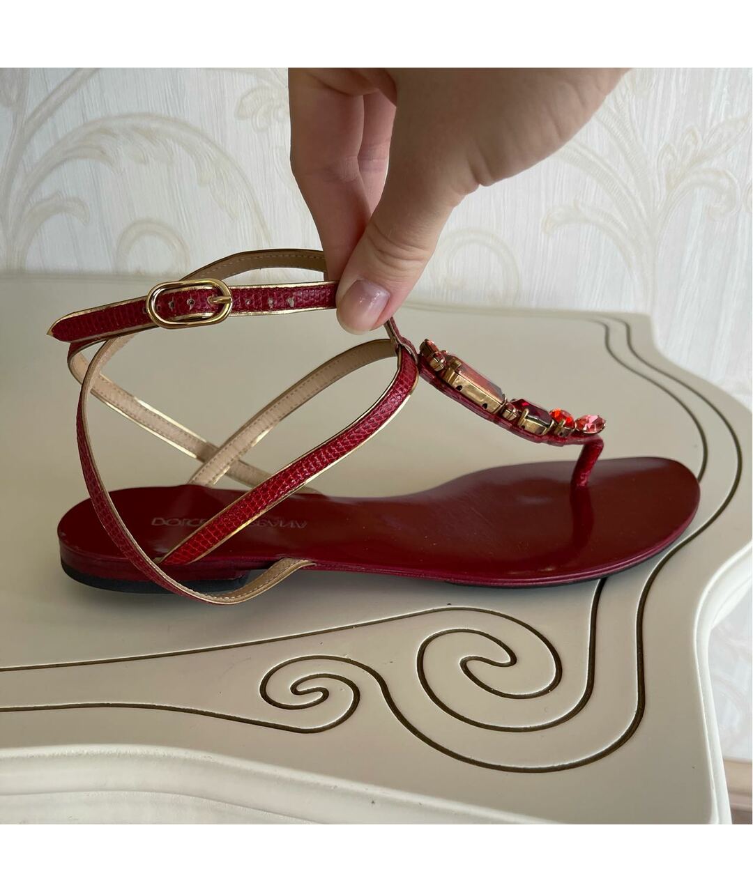 DOLCE&GABBANA Красные кожаные сандалии, фото 8